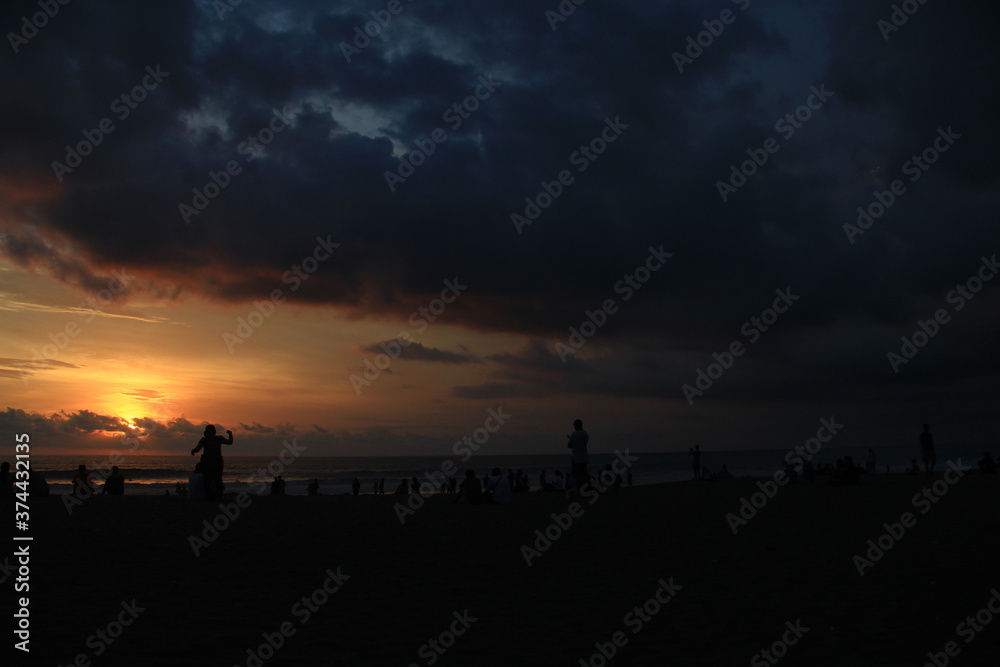 Beautiful sunset at Petitenget beach Bali Indonesia
