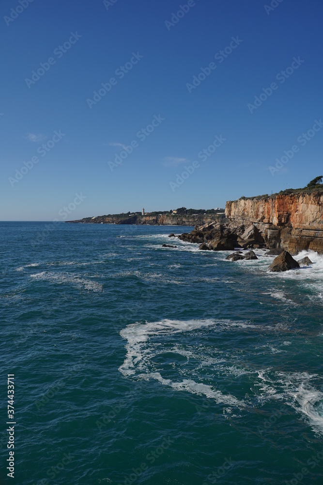 Cliffs in Cascais, beautiful coastal city in Portugal near of Lisbon. Europe. 