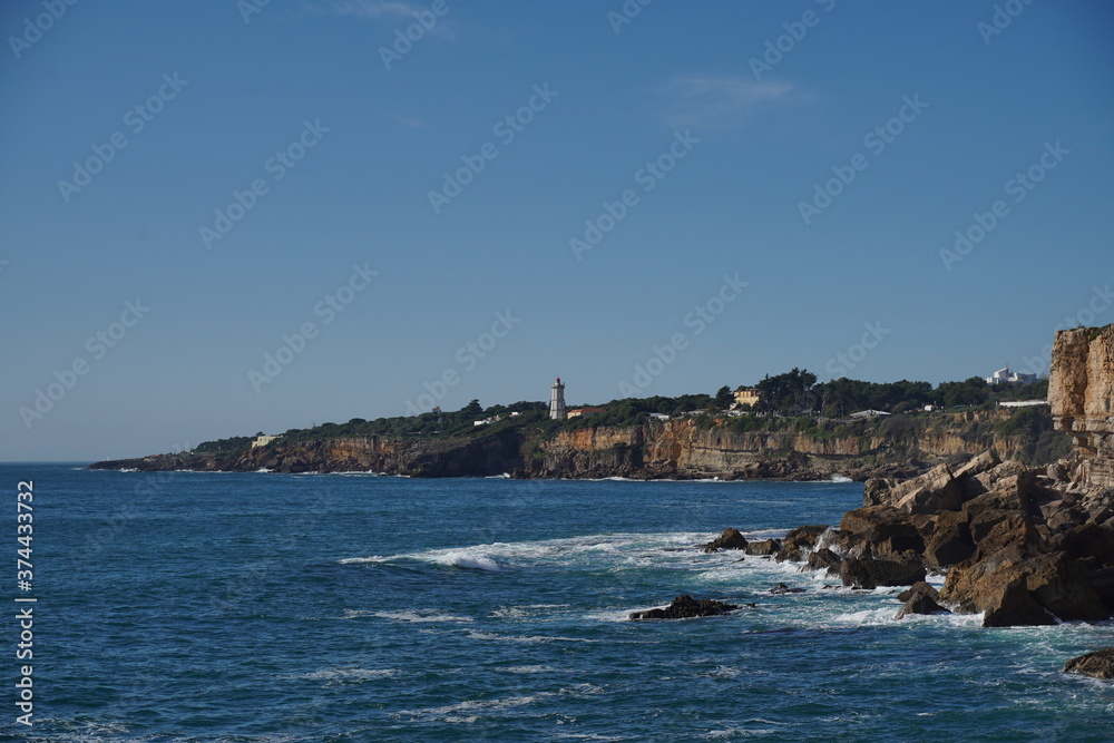 Cliffs in Cascais, beautiful coastal city in Portugal near of Lisbon. Europe. 