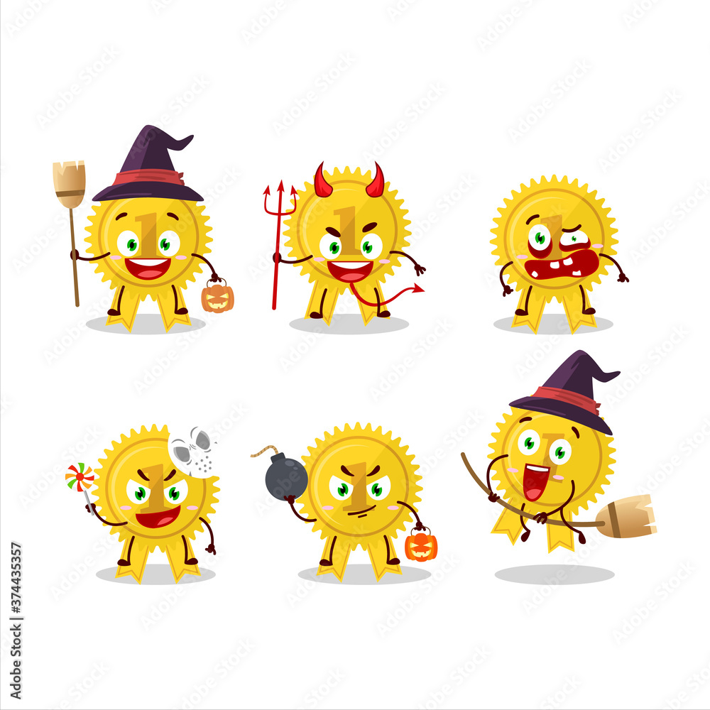 Halloween expression emoticons with cartoon character of gold medal ribbon
