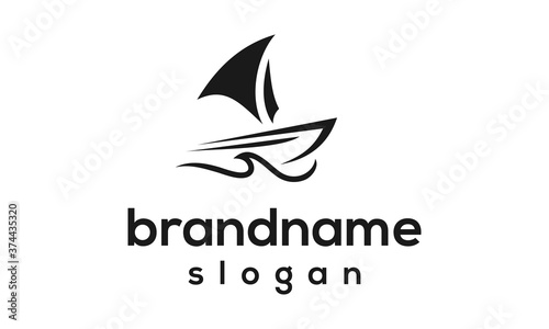 Ship wave logo design vector