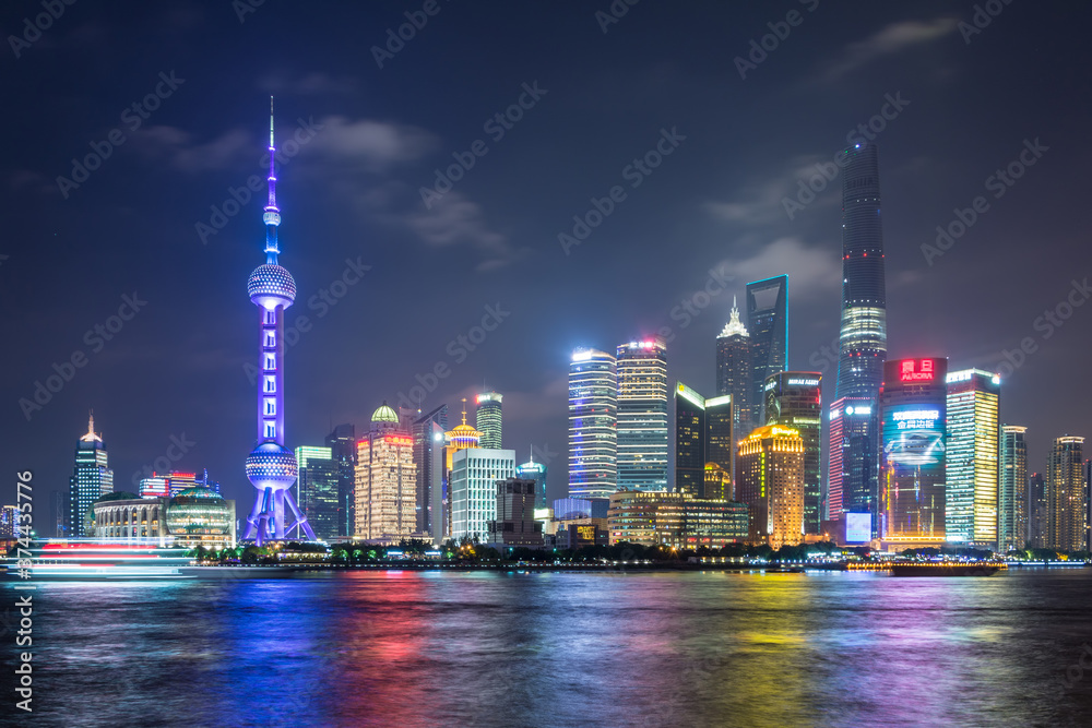 Night scenery of the Bund skyline in Shanghai, China