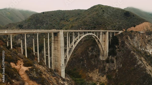 Aerial shot of Bixby Creek Bridge on the Big Sur coast of California