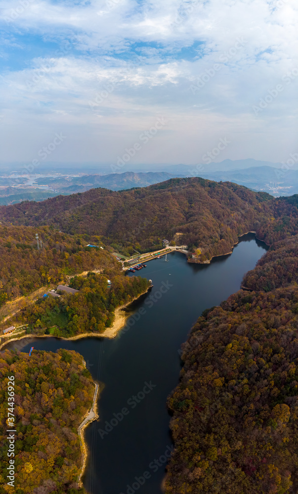 Wuhan Huangpi Mulan Tianchi Scenic Area, early autumn Aerial photography scenery