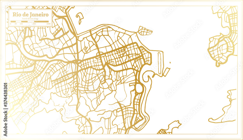 Fototapeta premium Rio De Janeiro Brazil City Map in Retro Style in Golden Color. Outline Map.