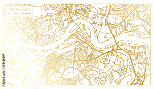 Rotterdam Netherlands City Map in Retro Style in Golden Color. Outline Map.