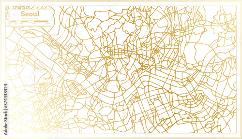 Seoul South Korea City Map in Retro Style in Golden Color. Outline Map.