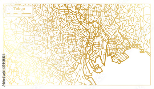 Tokyo Japan City Map in Retro Style in Golden Color. Outline Map.