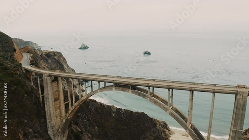 Aerial shot of Bixby Creek Bridge on the Big Sur coast of California