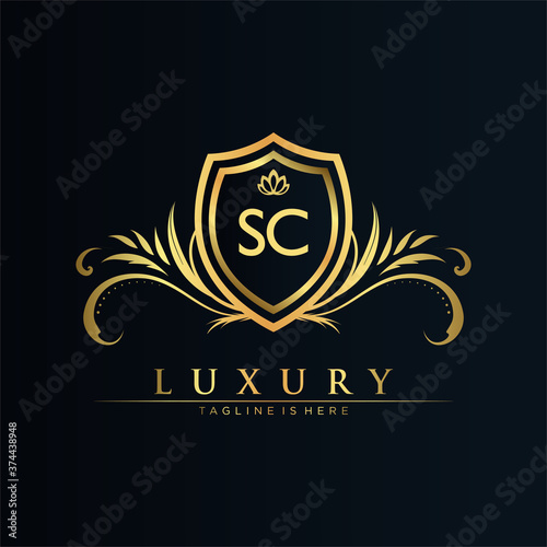 SC Letter Initial with Royal Template.elegant with crown logo vector, Creative Lettering Logo Vector Illustration.