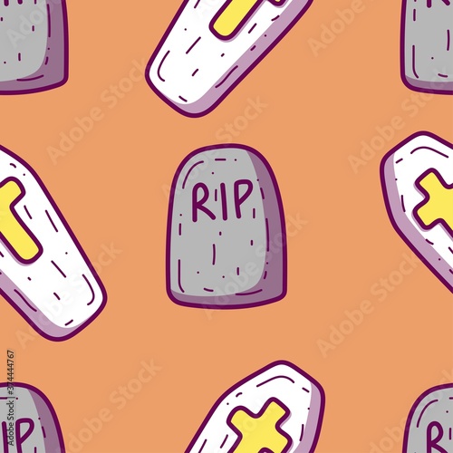 Halloween cute pattern headstone and coffin