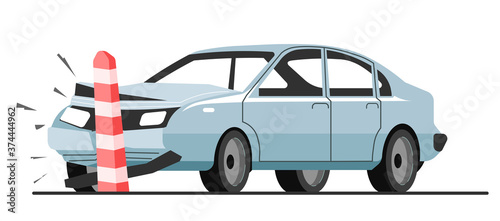 Traffic accident of car collision with road limiter