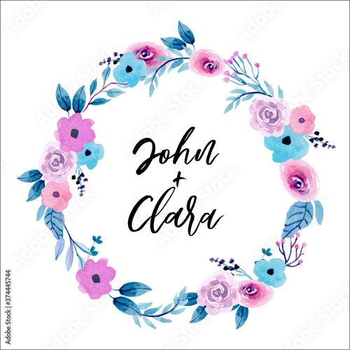 Pretty Purple and Pink Floral Watercolor Wreath