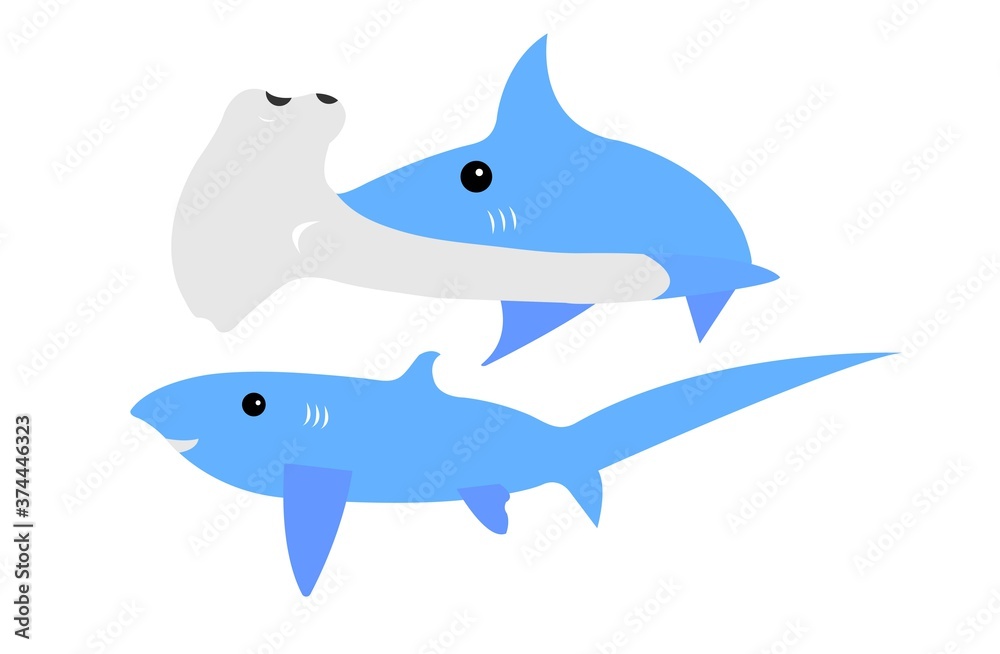 Cartoon vector of Thresher Shark and Head-hammer Shark Cartoon vector of Thresher Shark and Head-hammer Shark