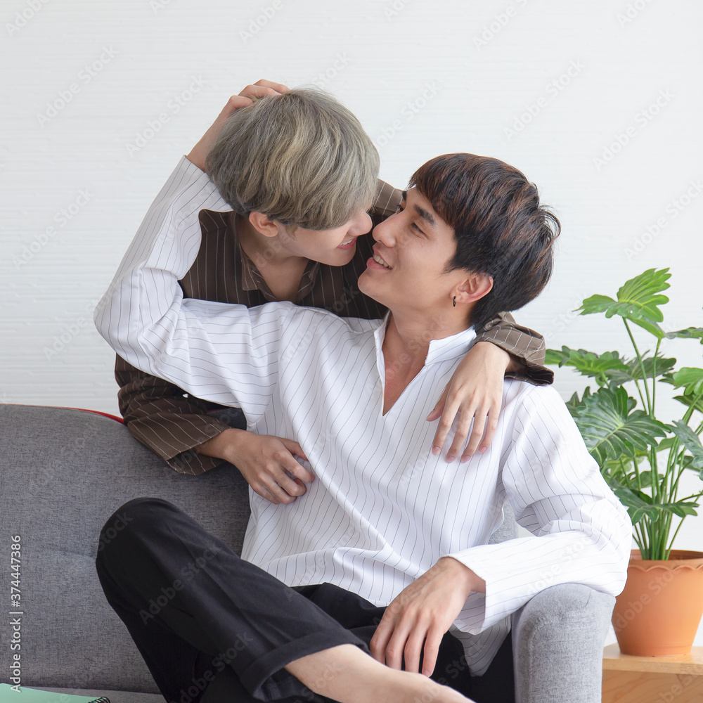 LGBT concept young Asian gay couples happy smiling. LGBT concept young Asian gay couples happy smiling.