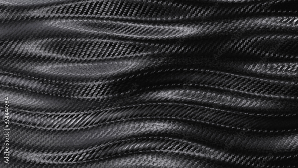 Carbon black wave texture pattern background. 3D rendering