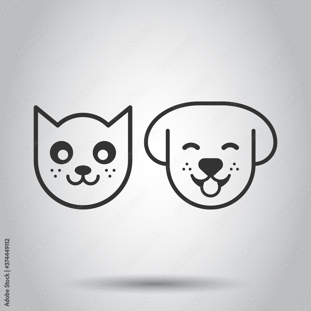 Obraz premium Dog and cat icon in flat style. Animal head vector illustration on white isolated background. Cartoon funny pet business concept.