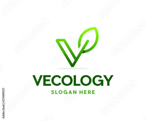 Free Download V letter eco logo with leaf, vegan identity, herbal and botanical cards etc. Ecology V letter logo with green leaf. - GFXLoad