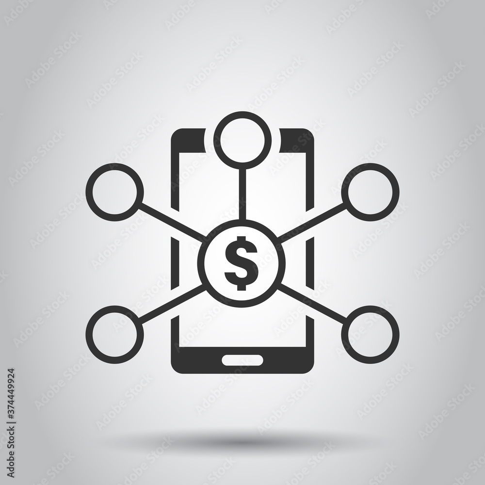 Payment services icon in flat style. Money send vector illustration on white isolated background. Smartphone transaction business concept. Payment services icon in flat style. Money send vector illustration on white isolated background. Smartphone transaction business concept.