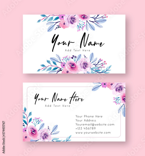 Purple and Pink Watercolor Floral Name Card