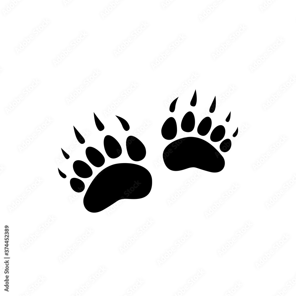 black bear trace silhouette. Vector flat illustration. polar bear paw footprint