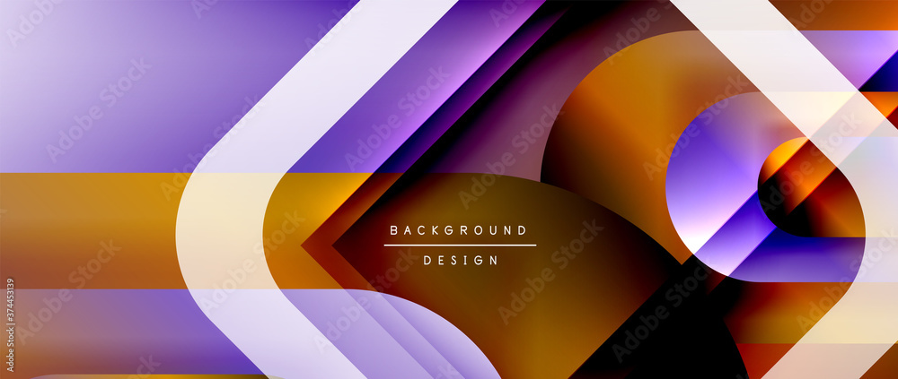 Vector geometric abstract background with lines and modern forms. Fluid gradient with abstract round shapes and shadow and light effects