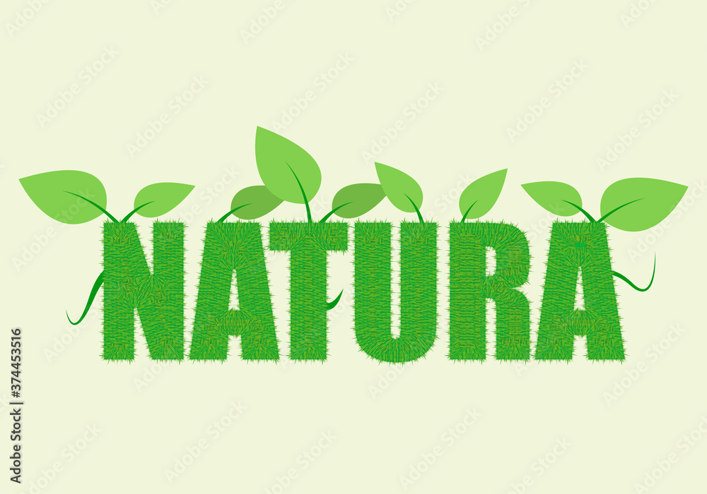 Texto de natural verde con hojas saliendo. Texto de natural verde con hojas saliendo.