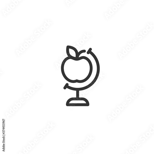 Globe apple icon isolated on white. Black line flat Earth planet model. Science symbol.