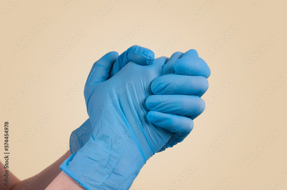 Medical gloves on hands. Medical gloves to protect against infection