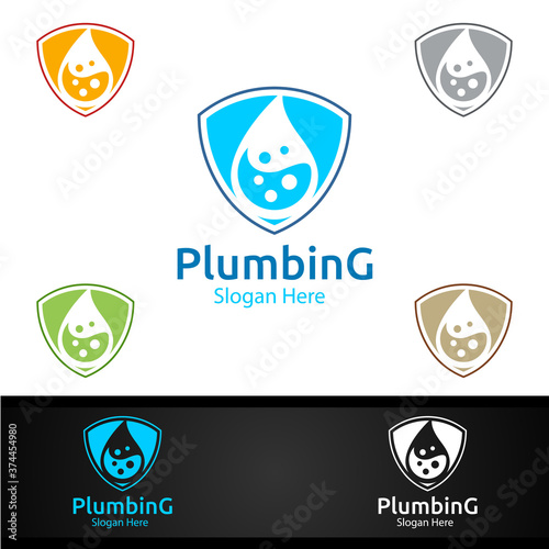 Plumbing Logo with Water and Fix Home Concept