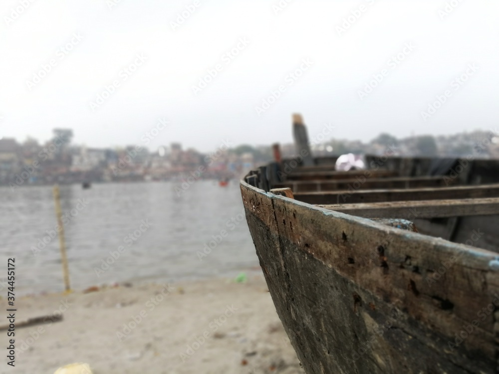 Fototapeta premium Old wooden boat side view