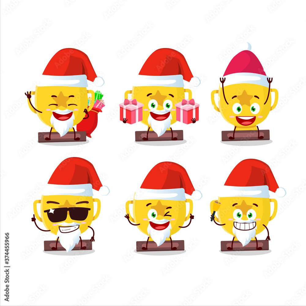 Santa Claus emoticons with gold trophy cartoon character