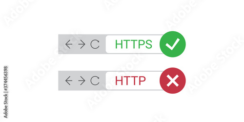 Browser Address Bars Showing Secure and Insecure Web Addresses - Mandatory Secure Browsing, Encoded Transfers and Connections Trend Concept