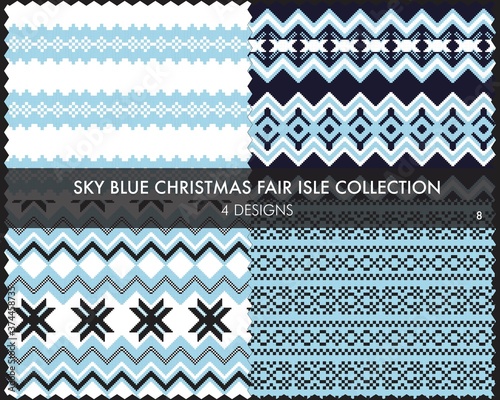 Sky Blue Christmas Fair Isle Seamless Pattern Collection