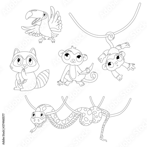Set Animals of Africa contour drawing vector