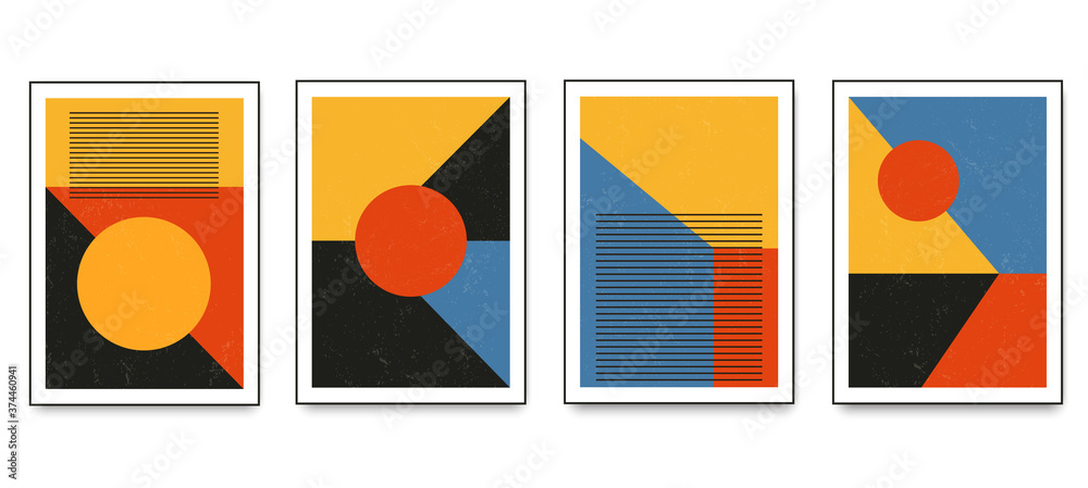 Set of minimalistic geometric art posters with geometric shape elements. Modern contemporary creative trendy abstract templates vector illustration.
