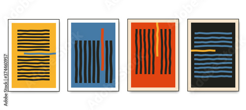 Set of minimalistic geometric posters with dynamic line elements. Modern contemporary trendy abstract creative templates vector illustration.