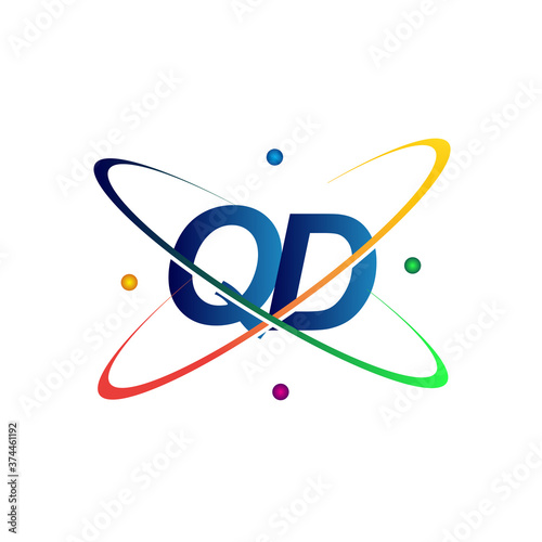 initial letter QD logotype science icon colored blue, red, green and yellow swoosh design. vector logo for business and company identity.