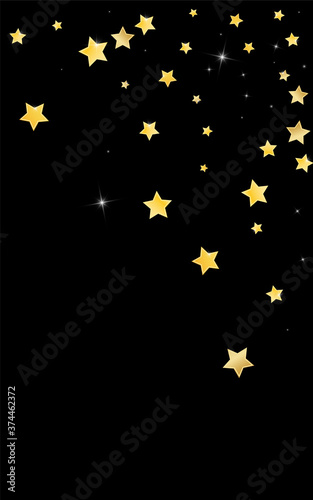 Yellow Falling Stars Vector Black Background. 