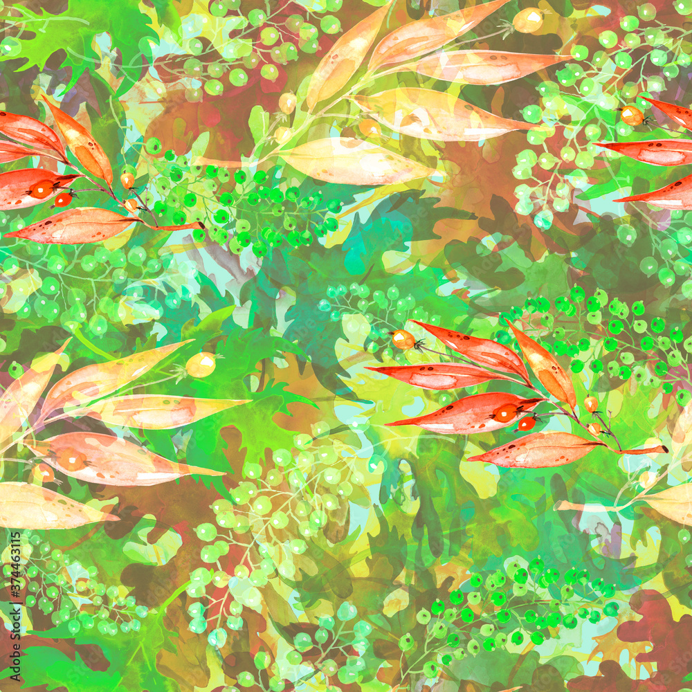 seamless watercolor pattern of autumn leaves. maple and oak leaf. stylish pattern. Abstract paint splash. Vintage Paper Background. autumn leaf. Algae, corals. Grapevine and leaves. Berry on a branch seamless watercolor pattern of autumn leaves. maple and oak leaf. stylish pattern. Abstract paint splash. Vintage Paper Background. autumn leaf. Algae, corals. Grapevine and leaves. Berry on a branch