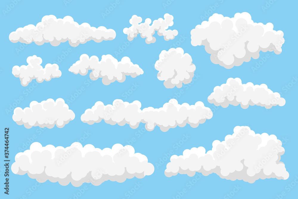 Set of Cloud isolated on blue background.
