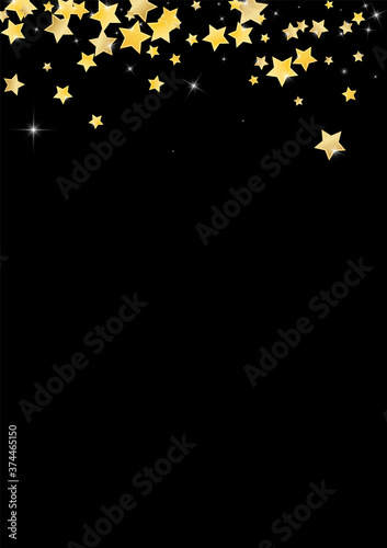 Yellow Bright Stars Vector Black Background. 