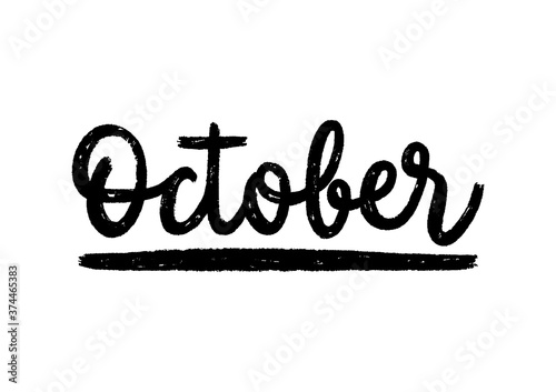 October hand lettering on white background