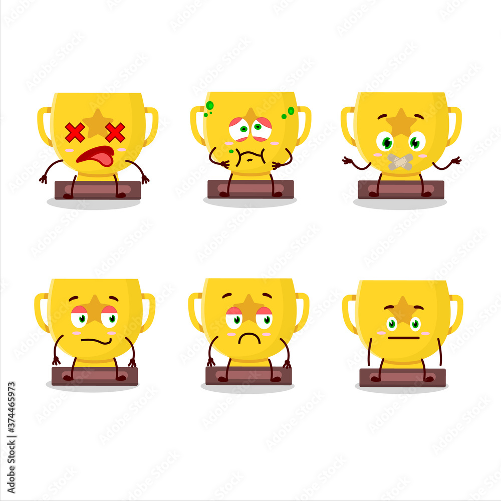 Gold trophy cartoon character with nope expression Gold trophy cartoon character with nope expression
