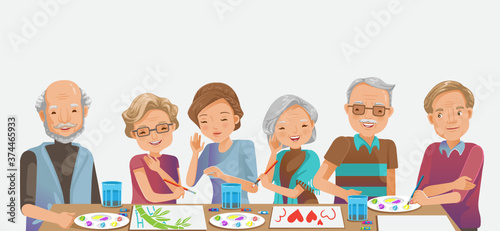 elderly playing games. happy senior woman elderly smiling and old man laughing. while playfull  as a recreational activity or therapy together with the group of retired peple.