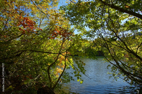 Mountain Lake in Early Autumn Sunlight  Nagano  Japan