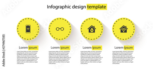Set Mobile with wi-fi wireless, Glasses, House humidity and Smart home. Business infographic template. Vector.