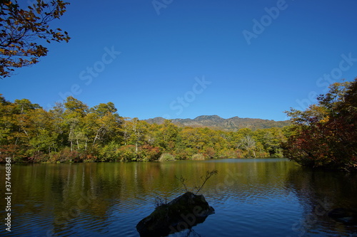 Mountain Lake in Early Autumn Sunlight, Nagano, Japan