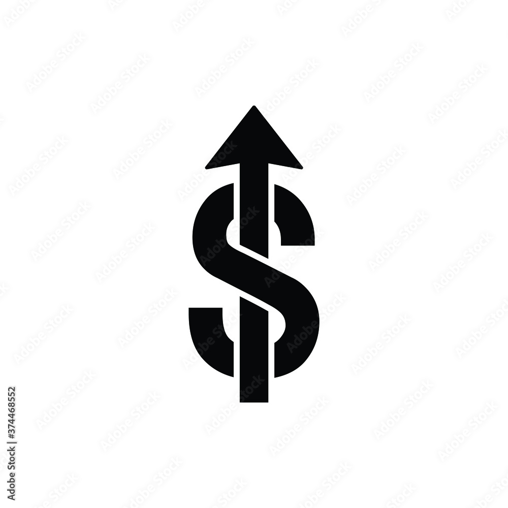 Dollar money with upping arrow icon vector isolated on white Dollar money with upping arrow icon vector isolated on white