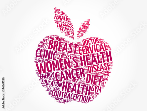 Women's Health apple word cloud collage, medical concept background